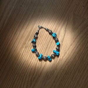 Turquoise and silver Beaded Necklace and Bracelet Set